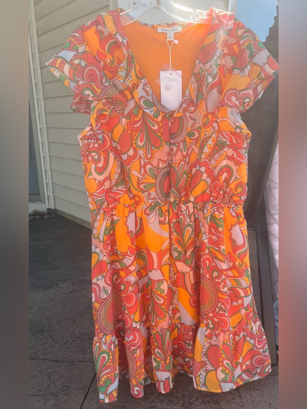 Ladies brand new Large short Orange Floral Ruffle Sundress. Marissa Olivia